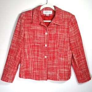 VTG 100% Silk Red Tweed Blazer 8 Jones New York Classic Preppy Chic Old Money